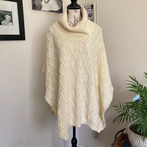 Cream Cable-Knit Cowl Neck Poncho Sweater